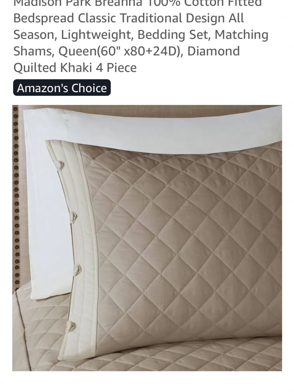 Madison Park Khaki Diamond Quilted Bedspread with 2 Shams